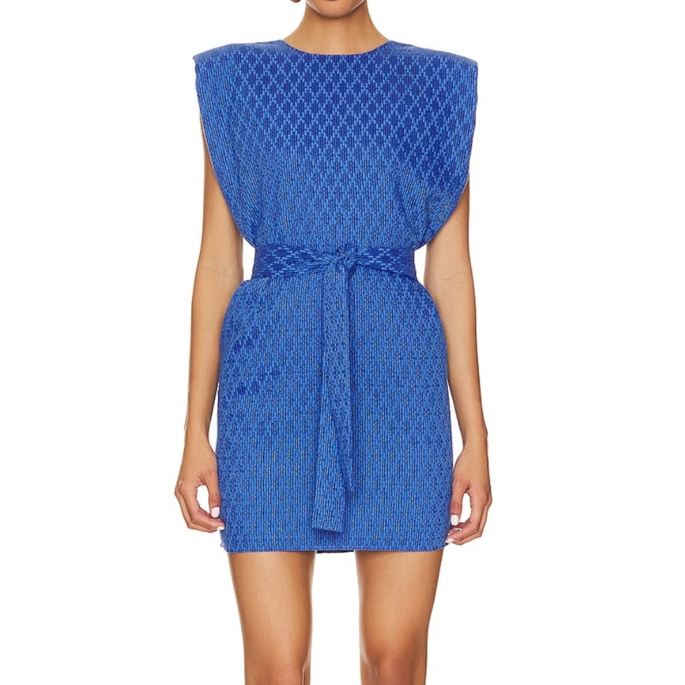 NWOT Blue Textured Knit Belted Mini Dress